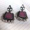 Light Weighted Silver Replica Monalisa Stone Dangler Earrings For Girls