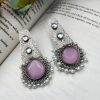 Premium Quality Hand-Made Silver Replica Monalisa Stone Stud Earrings with Pearl Work