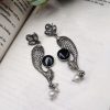 Designer Piece Of Fish With Silver Replica Plated & Monalisa Stone Stud Dangler Earrings