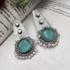 Premium Quality Hand-Made Silver Replica Monalisa Stone Stud Earrings with Pearl Work