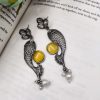 Designer Piece Of Fish With Silver Replica Plated & Monalisa Stone Stud Dangler Earrings