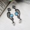Designer Piece Of Fish With Silver Replica Plated & Monalisa Stone Stud Dangler Earrings