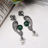 Designer Piece Of Fish With Silver Replica Plated & Monalisa Stone Stud Dangler Earrings