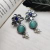 Elegant Look Flower Design Silver Replica Monalisa Stone Stud Earrings For Girls