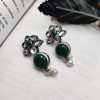 Elegant Look Flower Design Silver Replica Monalisa Stone Stud Earrings For Girls