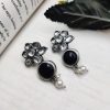 Elegant Look Flower Design Silver Replica Monalisa Stone Stud Earrings For Girls