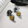 Elegant Look Flower Design Silver Replica Monalisa Stone Stud Earrings For Girls