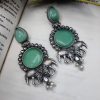 Designer Silver Replica Elephant Monalisa Stone Stud Dangler Earrings