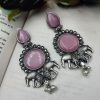 Designer Silver Replica Elephant Monalisa Stone Stud Dangler Earrings