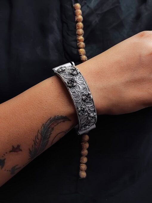 Designer Silver Look Like Kada Rose Bangle For Girls - Traditional Look Kada