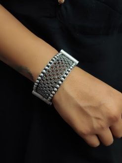 Traditional Antique Silver Bangle | Oxidised Indian Style Free Size Cuff Bracelet