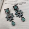 Antique Peacock Design Silver Replica Monalisa Stone Stud Earrings For Girls