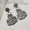 Designer Oxidised Replica Silver Polish Stud Peacock Earrings For Girls