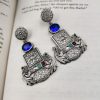 Designer Oxidised Replica Silver Polish Stud Peacock Earrings For Girls