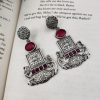 Designer Oxidised Replica Silver Polish Stud Peacock Earrings For Girls