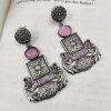 Designer Oxidised Replica Silver Polish Stud Peacock Earrings For Girls