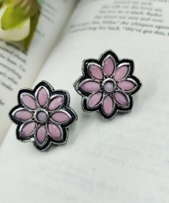 Designer Oxidised Stone Work Stud Earrings For Girls - Casual Wear Stud Earrings