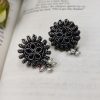 Designer Round Shape Oxidised Stone Work Stud Earrings With Pearl Work For Girls