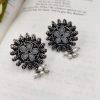 Designer Round Shape Oxidised Stone Work Stud Earrings With Pearl Work For Girls