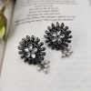 Designer Round Shape Oxidised Stone Work Stud Earrings With Pearl Work For Girls