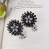 Designer Round Shape Oxidised Stone Work Stud Earrings With Pearl Work For Girls