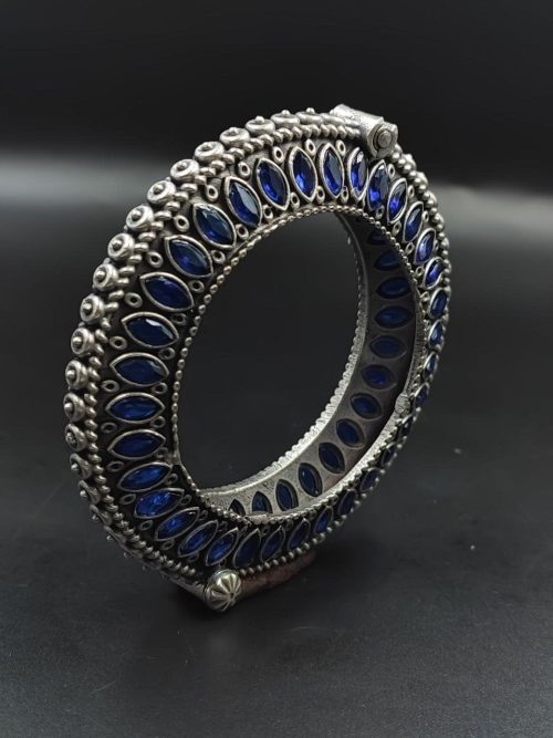 Antique Look Silver Replica Stone Work Oxidised Free Size Bangle Kada For Girls