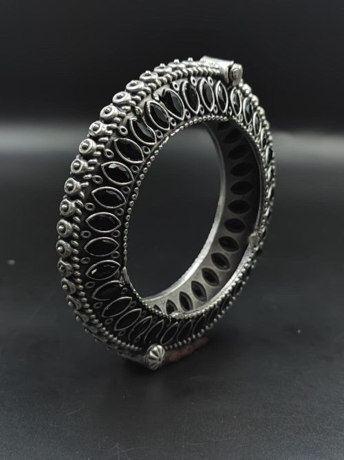 Antique Look Silver Replica Stone Work Oxidised Free Size Bangle Kada For Girls
