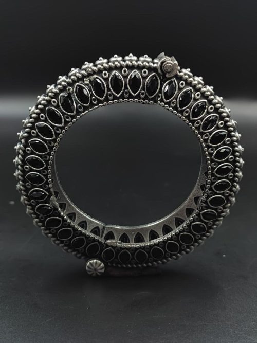 Antique Look Silver Replica Stone Work Oxidised Free Size Bangle Kada For Girls