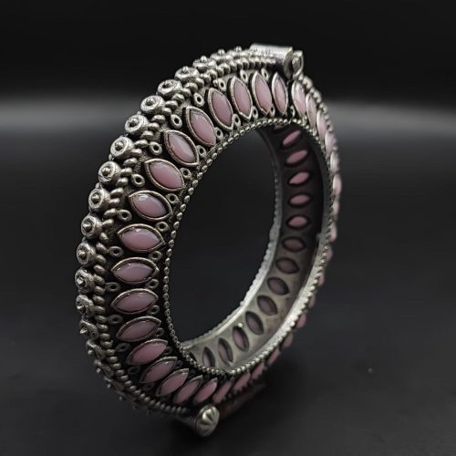 Antique Look Silver Replica Stone Work Oxidised Free Size Bangle Kada For Girls