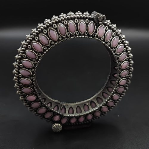 Antique Look Silver Replica Stone Work Oxidised Free Size Bangle Kada For Girls