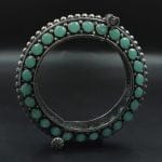 Designer Silver Replica Bangle | Stone Work Oxidised Free Size Kada - "Mint"