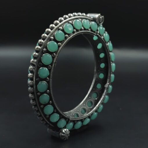 Designer Iconic Look Silver Replica Stone Work Oxidised Free Size Bangle Kada For Girls