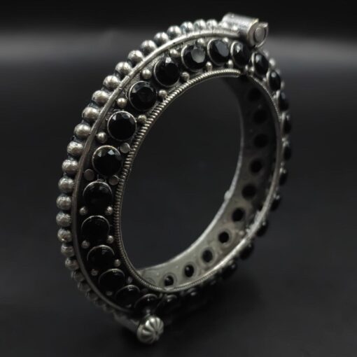 Designer Iconic Look Silver Replica Stone Work Oxidised Free Size Bangle Kada For Girls