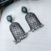 Antique Oxidised Replica Silver Polish Stud Dangler Earrings For Girls