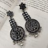 Antique Lotus Design Silver Plated Stone Work Stud Earrings For Girls