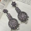Antique Lotus Design Silver Plated Stone Work Stud Earrings For Girls