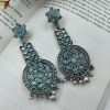 Antique Lotus Design Silver Plated Stone Work Stud Earrings For Girls