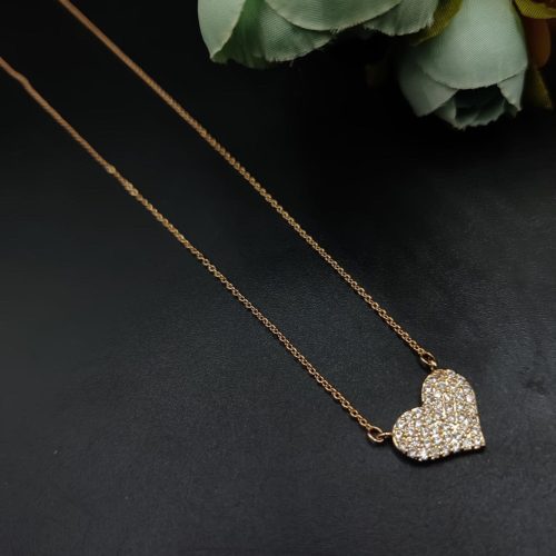 Beautiful Heart Shape Rose Gold plated AD Chain Necklace | Perfect Choice For Gift