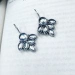 Oxidised Hook Earrings - Silver Replica Stone Work Earrings ( Daily Wear Earrings ) - "White"