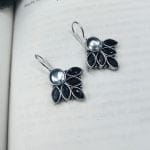 Oxidised Hook Earrings - Silver Replica Stone Work Earrings ( Daily Wear Earrings ) - "Black"
