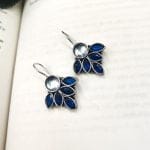 Oxidised Hook Earrings - Silver Replica Stone Work Earrings ( Daily Wear Earrings ) - "Blue"