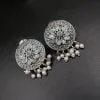 Designer Round Earrings - Antique Oxidised Replica Silver Polish Stud Earrings For Girls