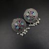 Designer Round Earrings - Antique Oxidised Replica Silver Polish Stud Earrings For Girls