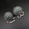 Designer Round Earrings - Antique Oxidised Replica Silver Polish Stud Earrings For Girls