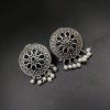 Designer Round Earrings - Antique Oxidised Replica Silver Polish Stud Earrings For Girls