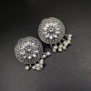 Designer Round Earrings - Antique Oxidised Replica Silver Polish Stud Earrings For Girls