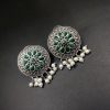 Designer Round Earrings - Antique Oxidised Replica Silver Polish Stud Earrings For Girls