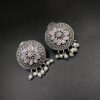 Designer Round Earrings - Antique Oxidised Replica Silver Polish Stud Earrings For Girls