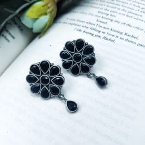 Best Daily Wear Earrings - Designer Round Shape Oxidised Stone Work Stud Earrings For Girls - Color: "Black"