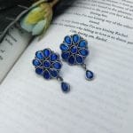 Best Daily Wear Earrings - Designer Round Shape Oxidised Stone Work Stud Earrings For Girls - "Blue"